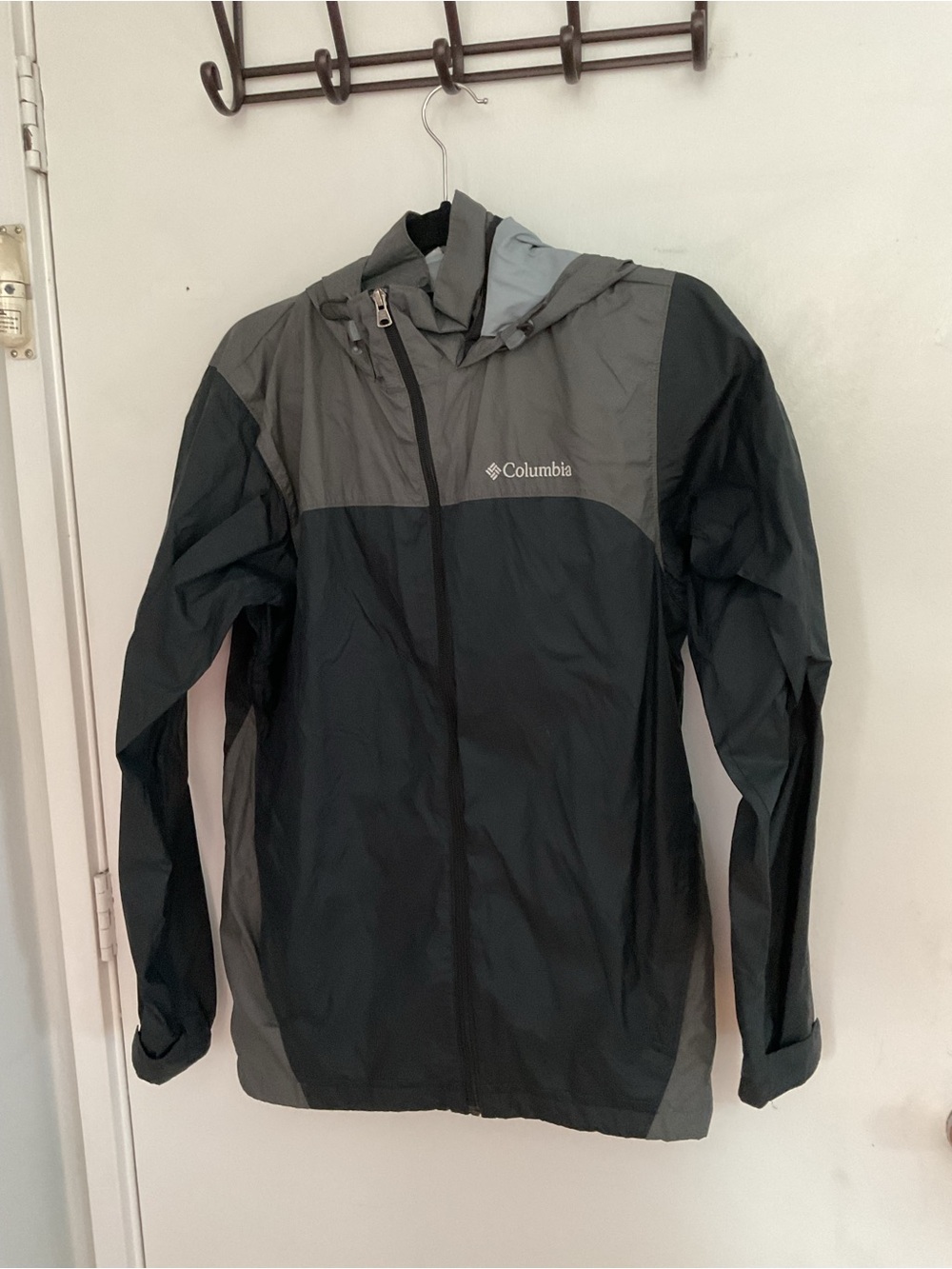 Columbia Men's Black and Dark Gray Hooded Rain Jacket